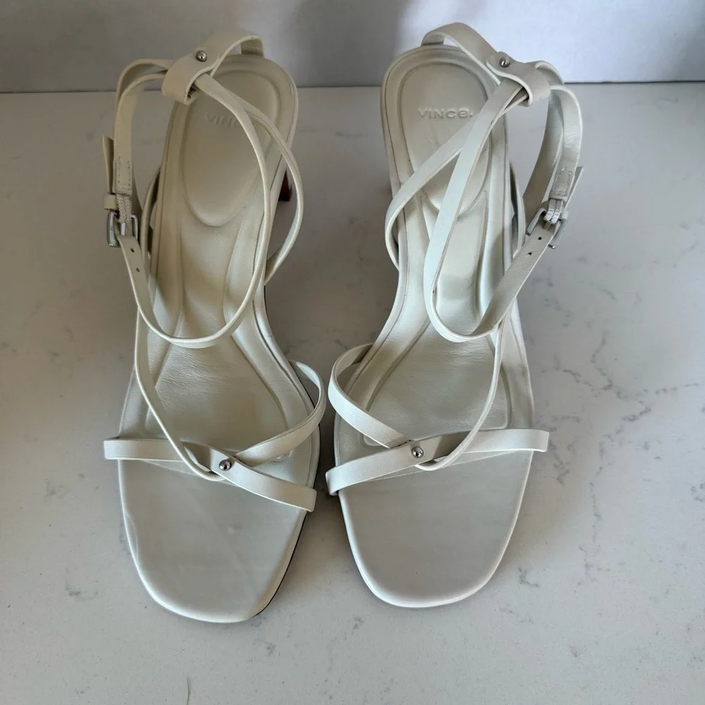 Vince Marilyn Strappy white Leather Heels | Size 6 | New Without Box